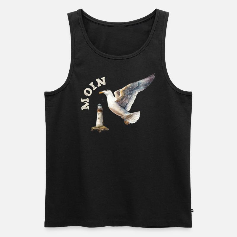 Moin Möwe maritim mit Leuchtturm - Männer Premium Bio Tank Top - Schwarz