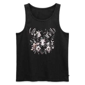 Cerf d’élan nature forêt scandinave - Débardeur bio Premium Homme - noir - Devant - Michal (187cm)