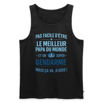 Super Papa Gendarme idée cadeau fête des pères - Débardeur bio Premium Homme - noir - Devant - Michal (187cm)
