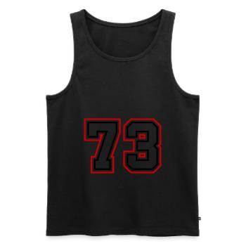 73 Numéro de numéro - Débardeur bio Premium Homme - noir - Devant - AI Model Male 178 light (178cm)