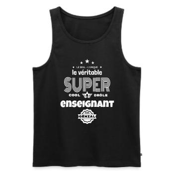 super enseignant 100% parfait humour - Débardeur bio Premium Homme - noir - Devant - Michal (187cm)