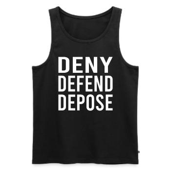 Deny Defend Depose - Men's Premium Organic Tank Top - black - Front - AI Model Male 178 light (178cm)