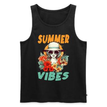 Sommer Frau Sonnenbrille Hut Blumen Sonne Vintage - Männer Premium Bio Tank Top - Schwarz - Vorne - Michal (187cm)