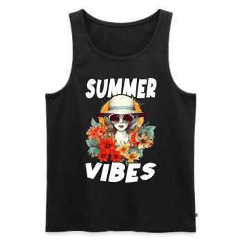 Sommer Frau Sonnenbrille Hut Blumen Sonne Vintage - Männer Premium Bio Tank Top - Schwarz - Vorne - Michal (187cm)