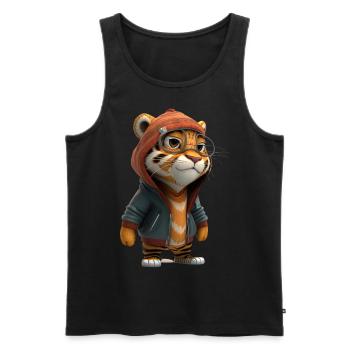 Niedlicher Tiger mir Brille für Kinder - Männer Premium Bio Tank Top - Schwarz - Vorne - Michal (187cm)