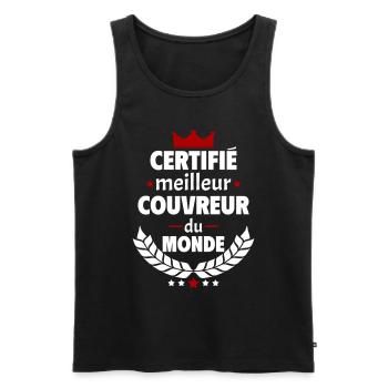 Certifié meilleur couvreur du monde, cadeau noël - Débardeur bio Premium Homme - noir - Devant - Michal (187cm)