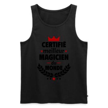 Certifié meilleur magicien, fête des pères, noël - Débardeur bio Premium Homme - noir - Devant - Michal (187cm)