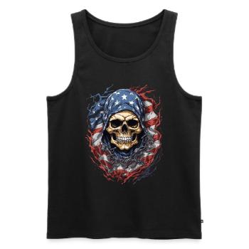 USA Totenkopf Flagge: Schädel Amerika - Männer Premium Bio Tank Top - Schwarz - Vorne - Michal (187cm)