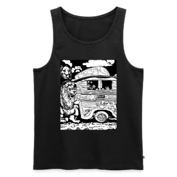 Löwe in Schwarz-Weiß um einen Wohnwagen - Männer Premium Bio Tank Top - Schwarz - Vorne - Michal (187cm)