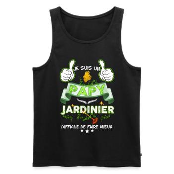 Papy Jardinier, citation humour - Débardeur bio Premium Homme - noir - Devant - Michal (187cm)