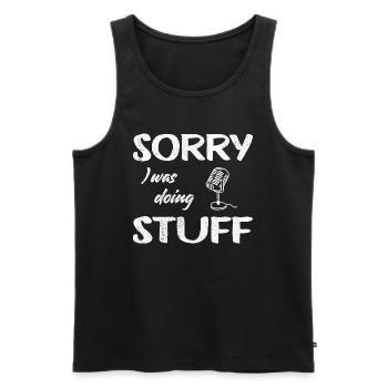 Sorry, I was doing microphone stuff Vintage - Men's Premium Organic Tank Top - black - Front - AI Model Male 178 light (178cm)