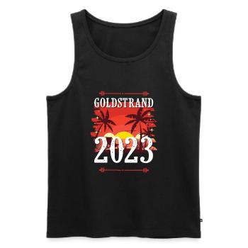 Goldstrand 2023 - Männer Premium Bio Tank Top - Schwarz - Vorne - AI Model Male 178 light (178cm)