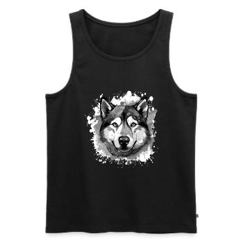 Husky Chien Tête Portrait Animal - Débardeur bio Premium Homme - noir - Devant - Michal (187cm)