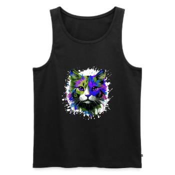 Katze Symbol Kopf Porträt Bunt - Männer Premium Bio Tank Top - Schwarz - Vorne - Michal (187cm)