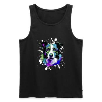 Border Collie Dog Head Portrait Colorful - Men's Premium Organic Tank Top - black - Front - Michal (187cm)