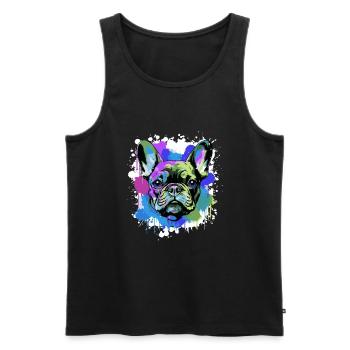 Bouledogue Français Chien Portrait Coloré - Débardeur bio Premium Homme - noir - Devant - Michal (187cm)