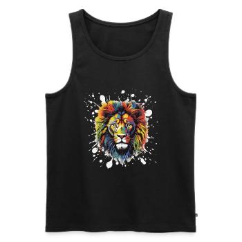 Lion Pop Art Head - Men's Premium Organic Tank Top - black - Front - AI Model Male 178 light (178cm)