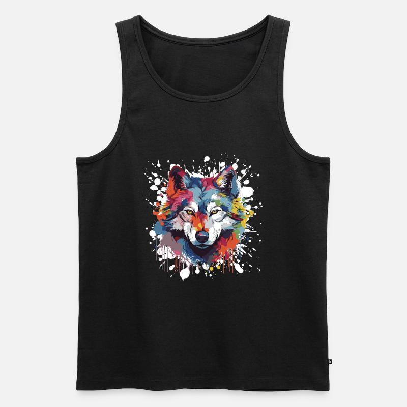 Wolf Pop Art Kopf - Männer Premium Bio Tank Top - Schwarz
