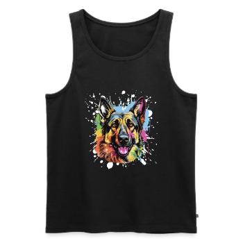German Shepherd Dog Pop Art Head - Men's Premium Organic Tank Top - black - Front - AI Model Male 178 light (178cm)