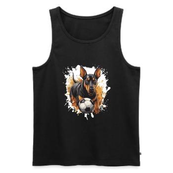 Doberman Chien Football Sports - Débardeur bio Premium Homme - noir - Devant - Michal (187cm)