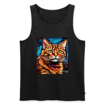 Portrait de chat - Débardeur bio Premium Homme - noir - Devant - Michal (187cm)