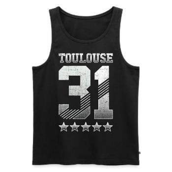Toulouse 31, 5 étoiles, "Halftones" - Débardeur bio Premium Homme - noir - Devant - AI Model Male 178 light (178cm)