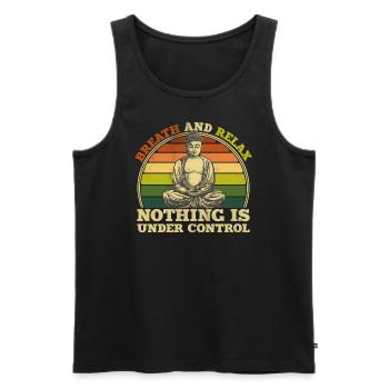Funny Buddha saying. Nothing is under control. - Men's Premium Organic Tank Top - black - Front - AI Model Male 178 light (178cm)