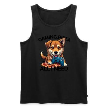 Funny Dog Gaming Pizza Gamer Gamer Gaming - Men's Premium Organic Tank Top - black - Front - Michal (187cm)