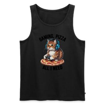 Drôles de chats Jeux Pizza Gamer Gamer Jeux - Débardeur bio Premium Homme - noir - Devant - Michal (187cm)