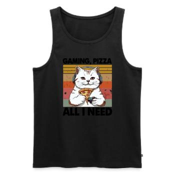 Funny Cats Gaming Pizza Gamer Gamer Gaming - Men's Premium Organic Tank Top - black - Front - Michal (187cm)