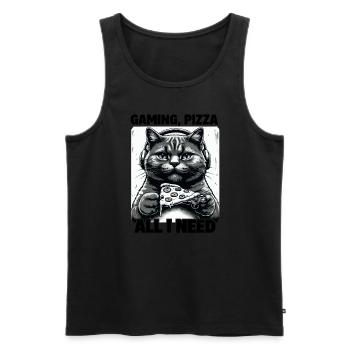 Funny Cats Gaming Pizza Gamer Gamer Gaming - Men's Premium Organic Tank Top - black - Front - Michal (187cm)