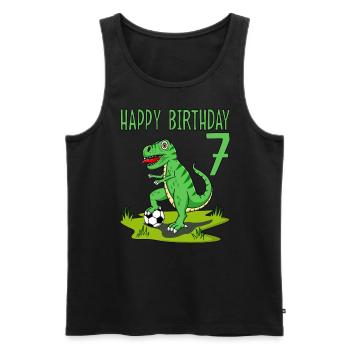 dinosaure rex football 7 joyeux anniversaire vert - Débardeur bio Premium Homme - noir - Devant - Michal (187cm)