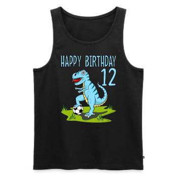 Dinosaurier Rex Fußball 12 Happy Birthday Blau - Männer Premium Bio Tank Top - Schwarz - Vorne - Michal (187cm)