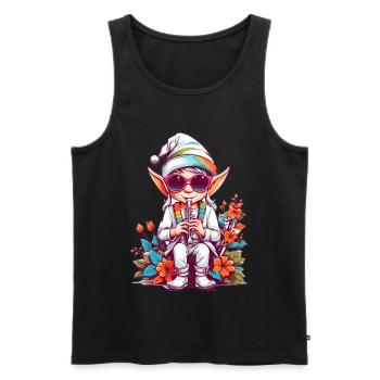 Elf with flute - Men's Premium Organic Tank Top - black - Front - AI Model Male 178 light (178cm)