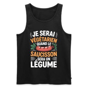 Humour Saucisson – Jamais Végétarien - Débardeur bio Premium Homme - noir - Devant - AI Model Male 178 light (178cm)
