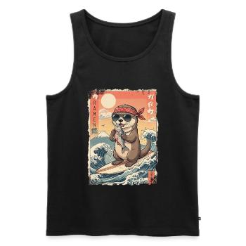 Loutre de surf de Kawaii - Débardeur bio Premium Homme - noir - Devant - Michal (187cm)