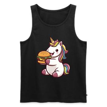Kawaii Einhorn isst Hamburger - Männer Premium Bio Tank Top - Schwarz - Vorne - Michal (187cm)