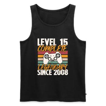 Birthday Gift, Level 15 Complete 2008 - Men's Premium Organic Tank Top - black - Front - AI Model Male 178 light (178cm)