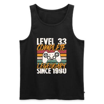 Geburtstagsgeschenk, Level 33 Complete 1990 - Männer Premium Bio Tank Top - Schwarz - Vorne - Michal (187cm)