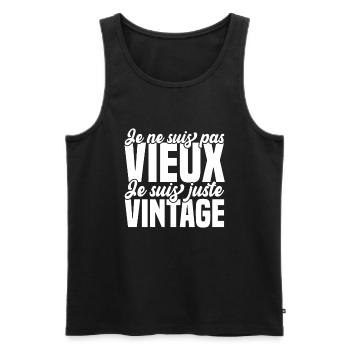 Je ne vieillis pas, je prends de la valeur - Débardeur bio Premium Homme - noir - Devant - AI Model Male 178 light (178cm)