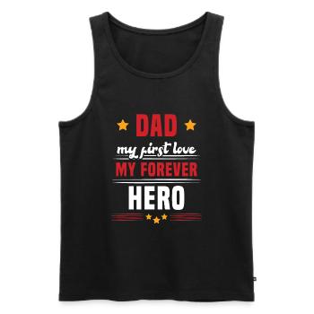 Papa mon premier amour mon héros cadeau pour papa - Débardeur bio Premium Homme - noir - Devant - AI Model Male 178 light (178cm)