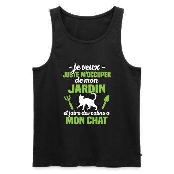 M'occuper de mon jardin - Cadeau jardinier chat - Débardeur bio Premium Homme - noir - Devant - AI Model Male 178 light (178cm)