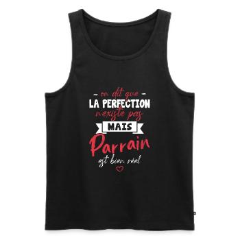 on dit que la perfection n'existe pas mais parrain - Débardeur bio Premium Homme - noir - Devant - AI Model Male 178 light (178cm)