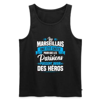 Les marseillais ont été créés pour les parisiens - Débardeur bio Premium Homme - noir - Devant - AI Model Male 178 light (178cm)