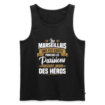 Les marseillais ont été créés pour les parisiens - Débardeur bio Premium Homme - noir - Devant - AI Model Male 178 light (178cm)
