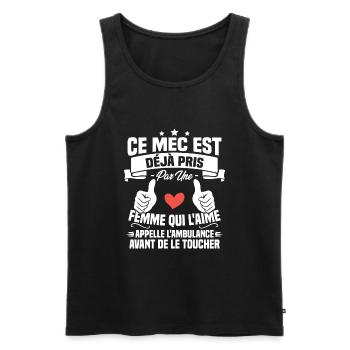 Mec deja pris cadeau homme amour femme - Débardeur bio Premium Homme - noir - Devant - Michal (187cm)