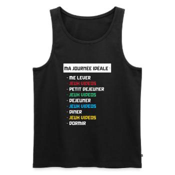 T shirt geek ma journée idéale - Débardeur bio Premium Homme - noir - Devant - AI Model Male 178 light (178cm)