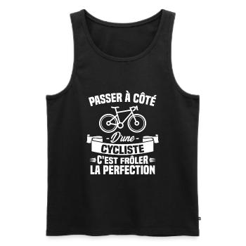 Passer à coté d un cycliste, frôler la perfection - Débardeur bio Premium Homme - noir - Devant - Michal (187cm)