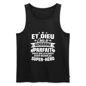 Et dieu créa le gendarme parfait - Cadeau humour - Débardeur bio Premium Homme - noir - Devant - Michal (187cm)