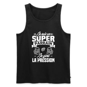 Je suis un super parrain, Humour cadeau parrain - Débardeur bio Premium Homme - noir - Devant - Michal (187cm)